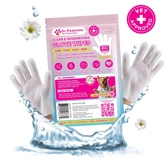 Dr. Pawsome Clean & Deodorizing Glove Wipe - Hypoallergenic Natural Pet-Safe Vet Approved for Dogs & Cats