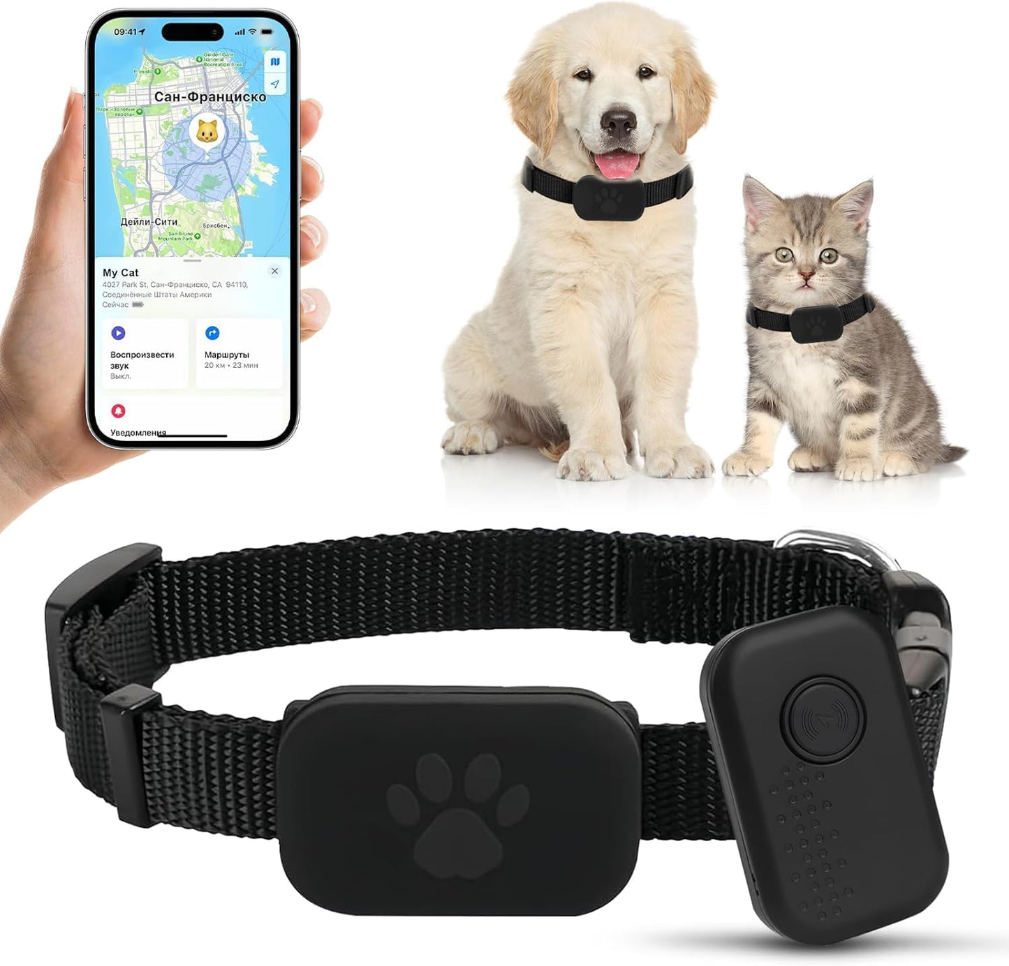 Cat Tracker Collar for Pet, Real Time Dog GPS Tracker No Monthly Fee, No SIM Required, Compatible with Ios/Android, Global Tracking Device for All Cats Dogs and All Collars (C)