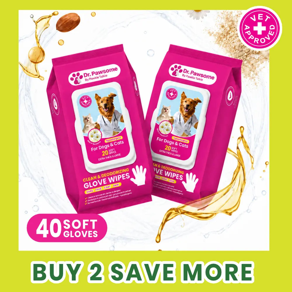 Dr. Pawsome Clean & Deodorizing Glove Wipe - Hypoallergenic Natural Pet-Safe Vet Approved for Dogs & Cats