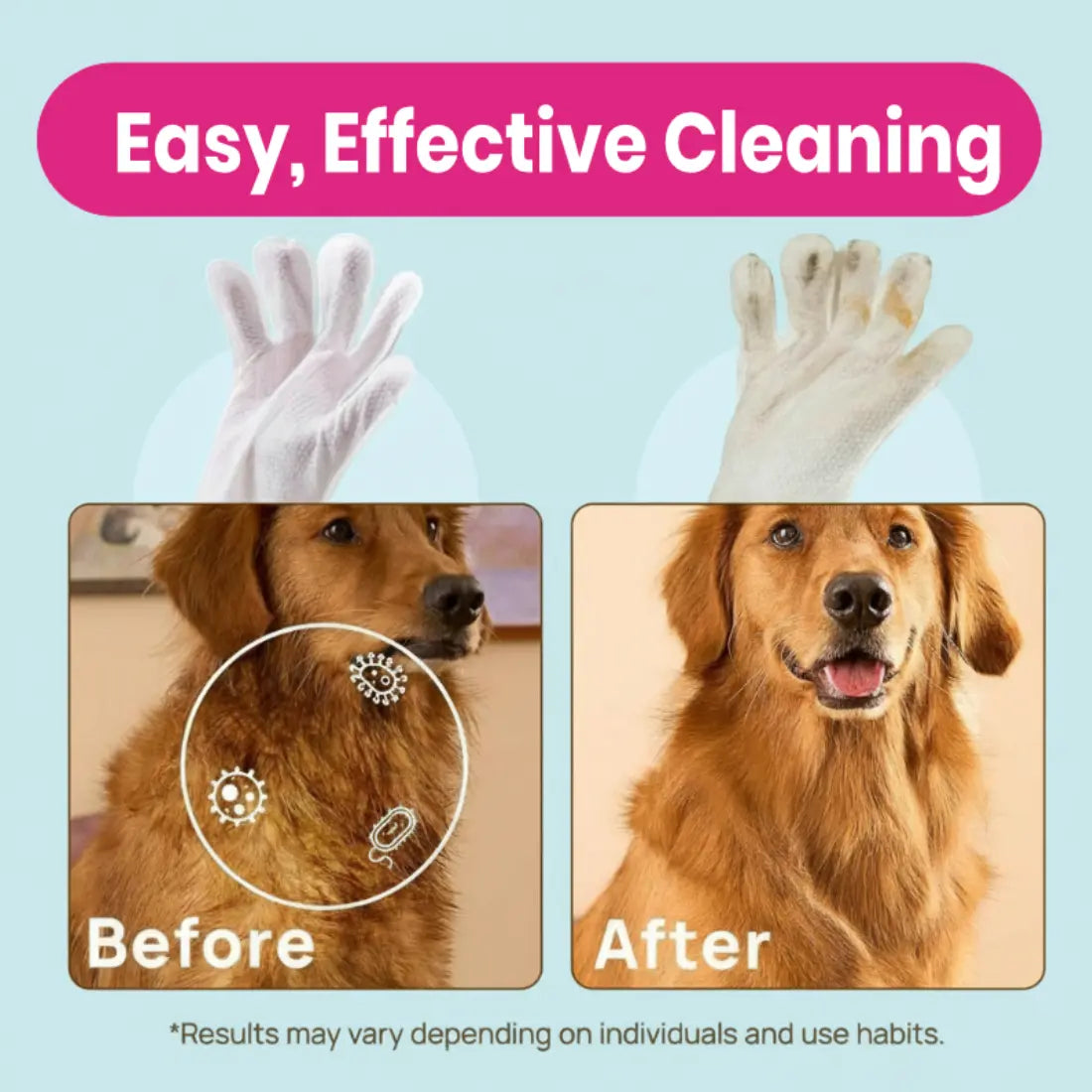 Dr. Pawsome Clean & Deodorizing Glove Wipe - Hypoallergenic Natural Pet-Safe Vet Approved for Dogs & Cats