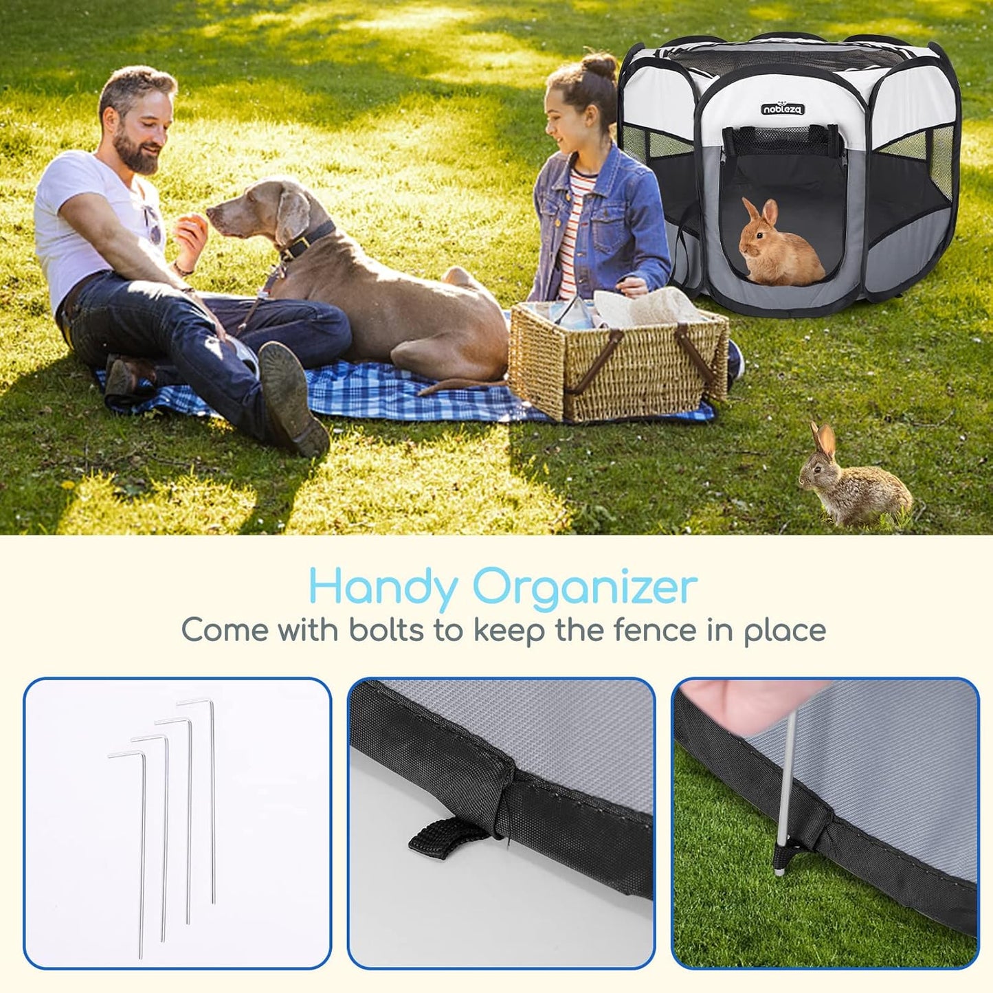Pet Playpen Portable Foldable Dog Cat Puppy Pen for Indoors Outdoor Pop up Pet Fence Breathable Mesh Pet Carrier Kennel Soft Cage Tent for Rabbit Hamster Guinea Pig Beige Gray,24.4X24.4X17.7In