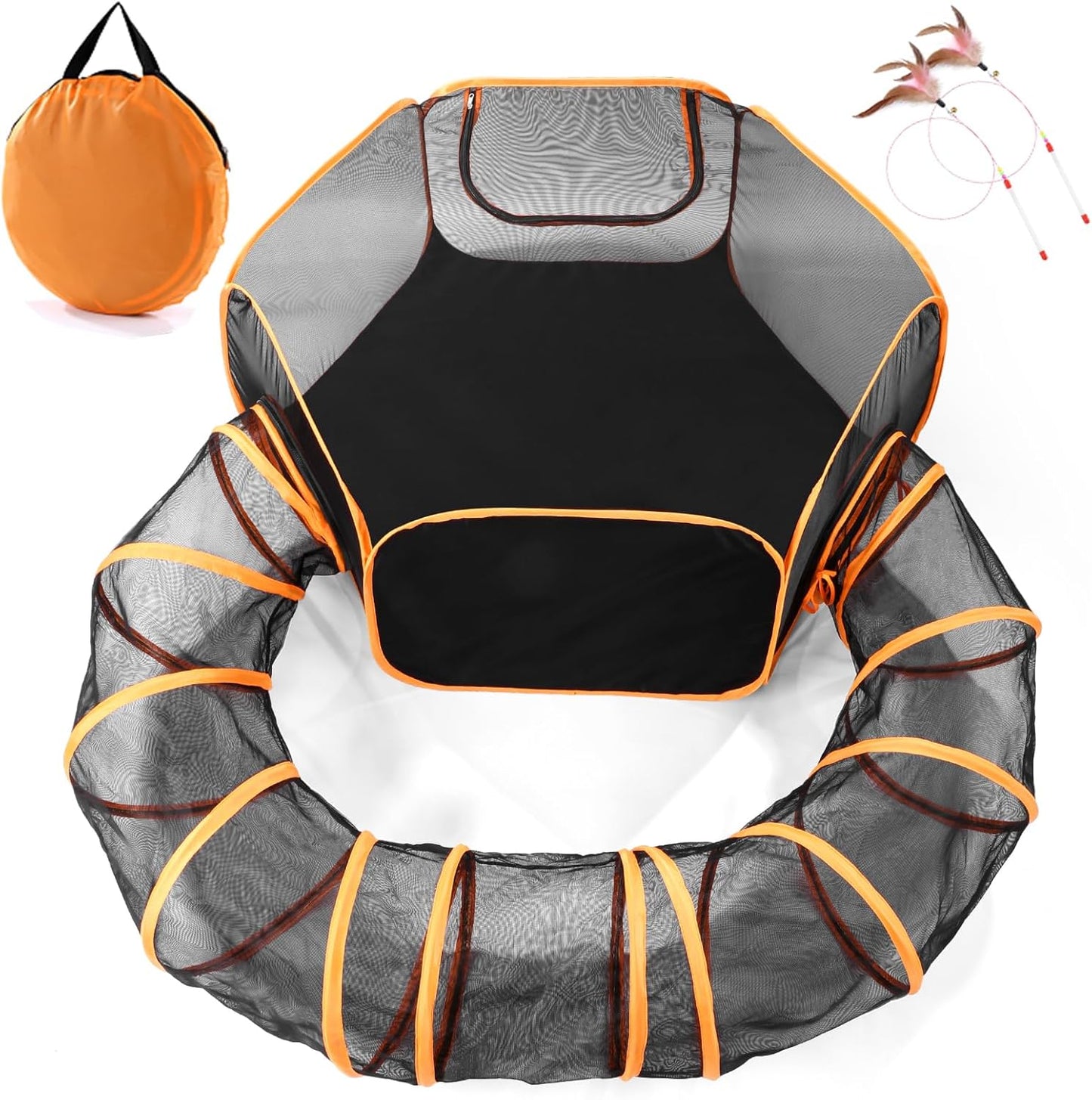 Large Pet Tunnel and Foldable Playpen for Small Animals - Portable Indoor/Outdoor Enclosure for Cats, Hamsters, Guinea Pigs, and Rabbits