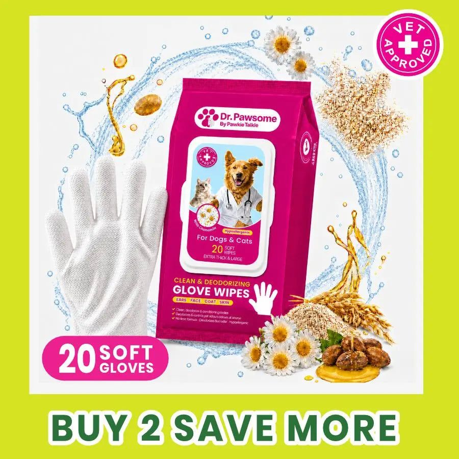 Dr. Pawsome Clean & Deodorizing Glove Wipe - Hypoallergenic Natural Pet-Safe Vet Approved for Dogs & Cats
