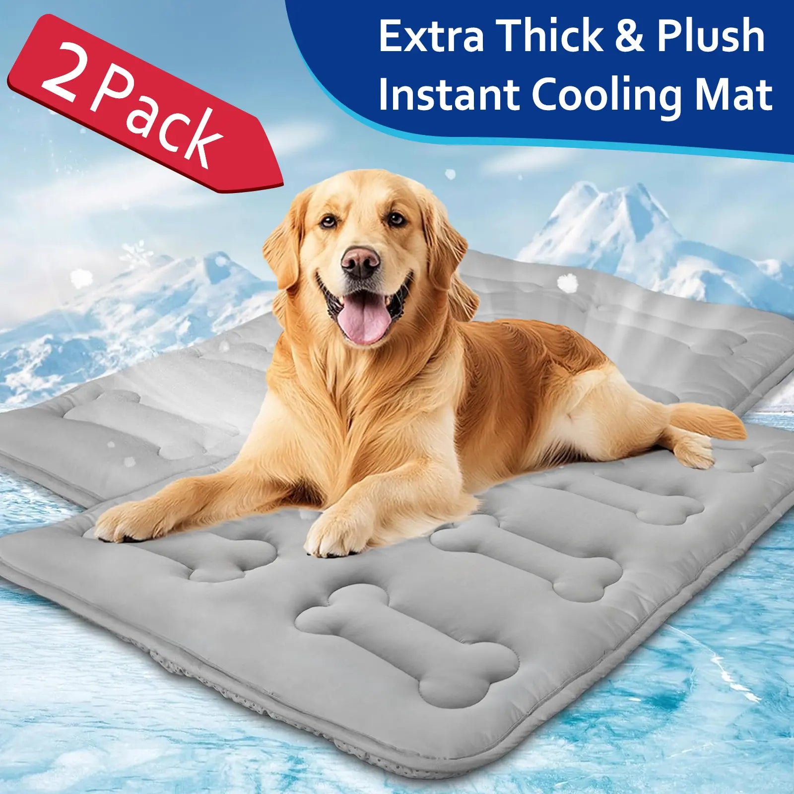 2-Pack Thicker Dog Cooling Mats for Dogs or Cats, Cute Bone Quiled Durable Non-Slip Instant Cool Summer Pet Cooling Pad, No Geal No Electric Portable Lightweight Washable Indoor Outdoor Cold Kennel Crate Bed for Large Dogs #Summervibes #Dealsforyoudays