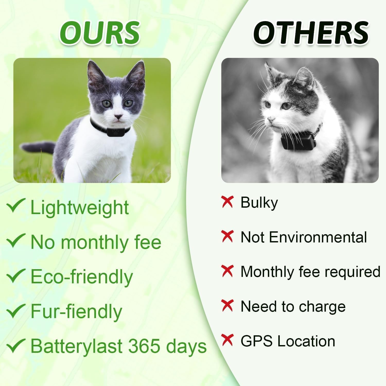 Cat Tracker Collar for Pet, Real Time Dog GPS Tracker No Monthly Fee, No SIM Required, Compatible with Ios/Android, Global Tracking Device for All Cats Dogs and All Collars (C)