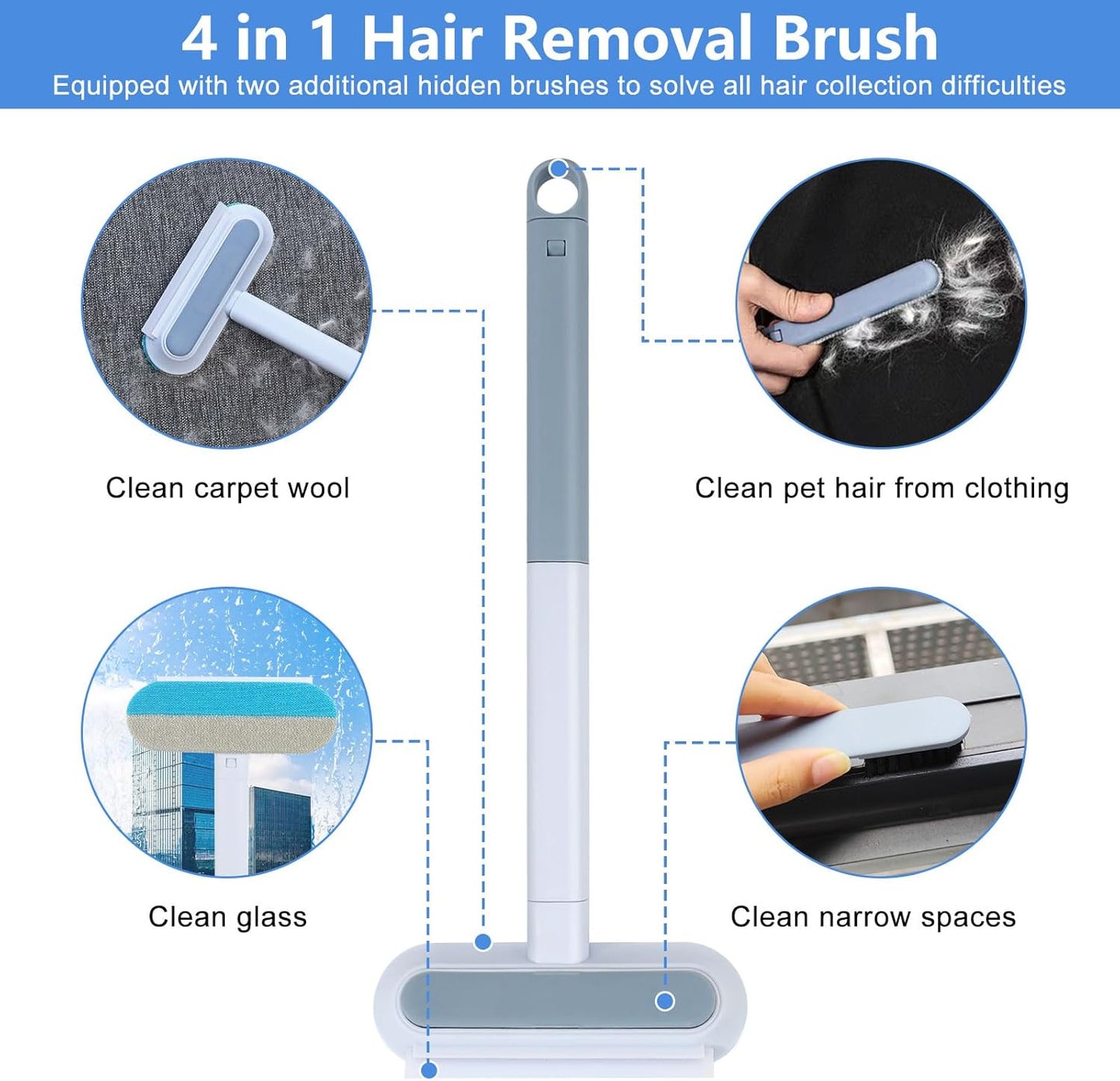 Pet Hair Remover Multifunctional Carpet Pet Hair Remover 4 in 1 Dog Hair Remover Cleaning Brush Multipurpose Clothes Brush for Carpet Clothes Couch Glass Cars