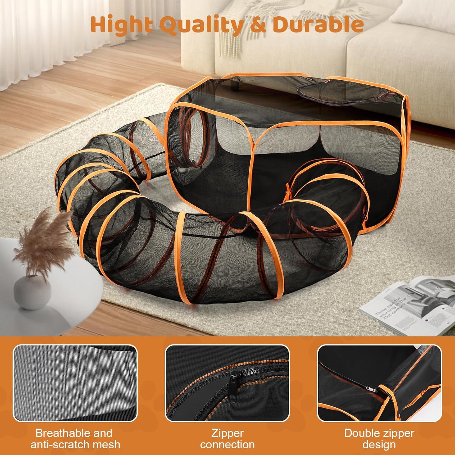 Large Pet Tunnel and Foldable Playpen for Small Animals - Portable Indoor/Outdoor Enclosure for Cats, Hamsters, Guinea Pigs, and Rabbits