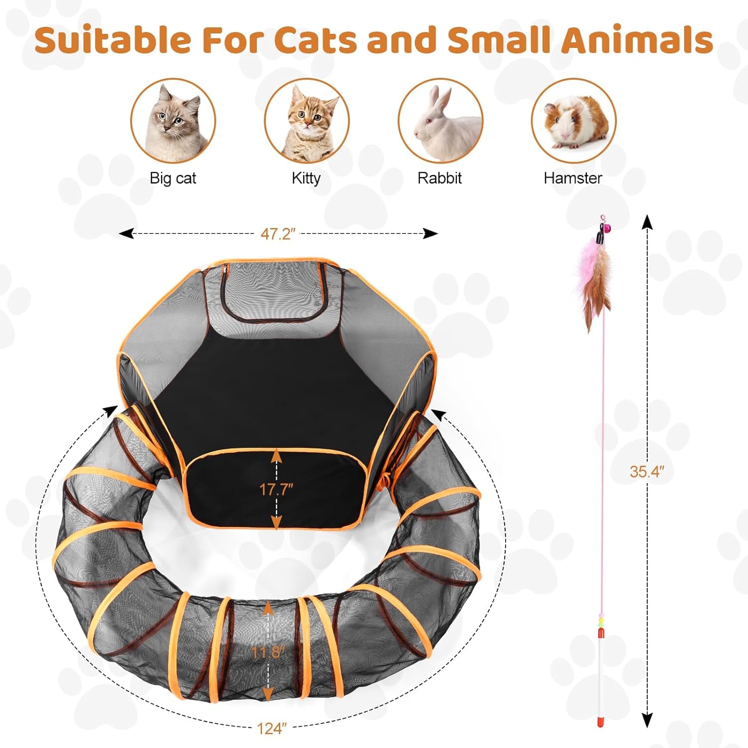 Large Pet Tunnel and Foldable Playpen for Small Animals - Portable Indoor/Outdoor Enclosure for Cats, Hamsters, Guinea Pigs, and Rabbits