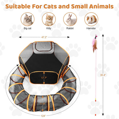 Large Pet Tunnel and Foldable Playpen for Small Animals - Portable Indoor/Outdoor Enclosure for Cats, Hamsters, Guinea Pigs, and Rabbits