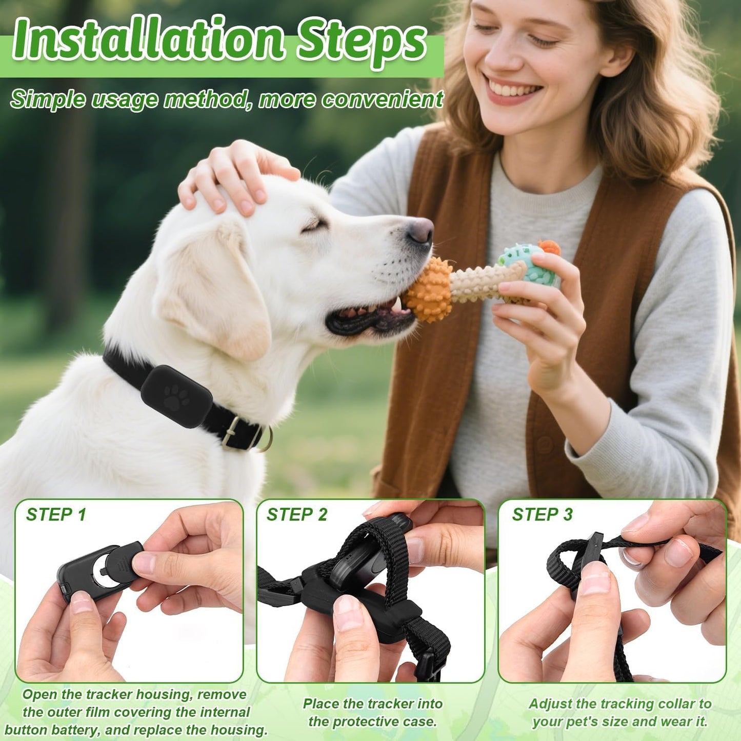 Cat Tracker Collar for Pet, Real Time Dog GPS Tracker No Monthly Fee, No SIM Required, Compatible with Ios/Android, Global Tracking Device for All Cats Dogs and All Collars (C)