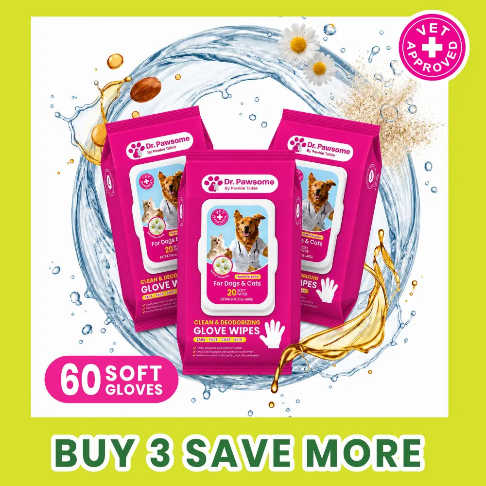 Dr. Pawsome Clean & Deodorizing Glove Wipe - Hypoallergenic Natural Pet-Safe Vet Approved for Dogs & Cats